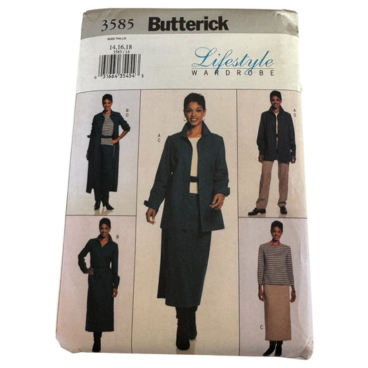 Butterick 3585 Sewing Pattern Misses Wardrobe Shirt Dress Skirt Pants Size 14 16 18 2002 Easy