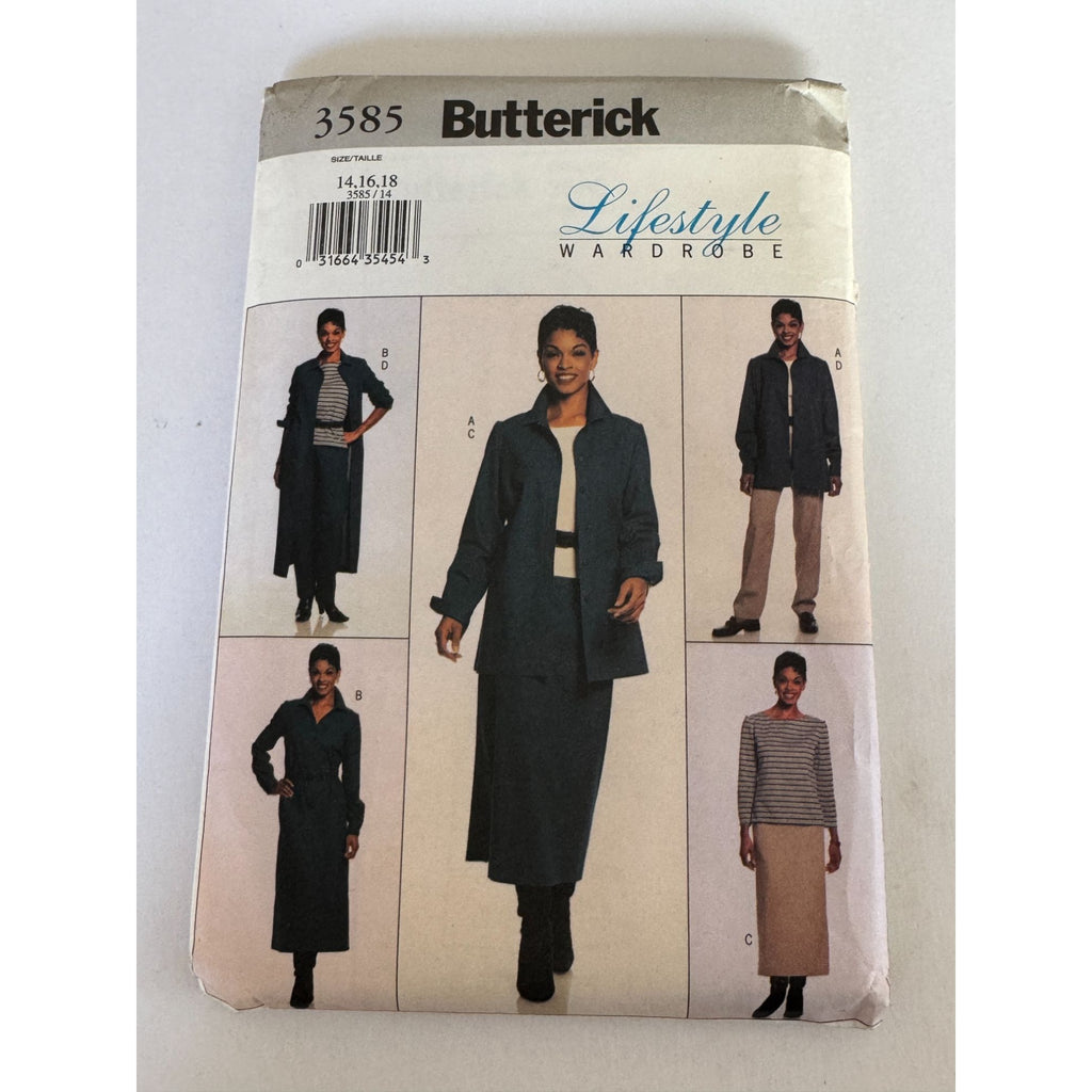 Butterick 3585 Sewing Pattern Misses Wardrobe Shirt Dress Skirt Pants Size 14 16 18 2002 Easy