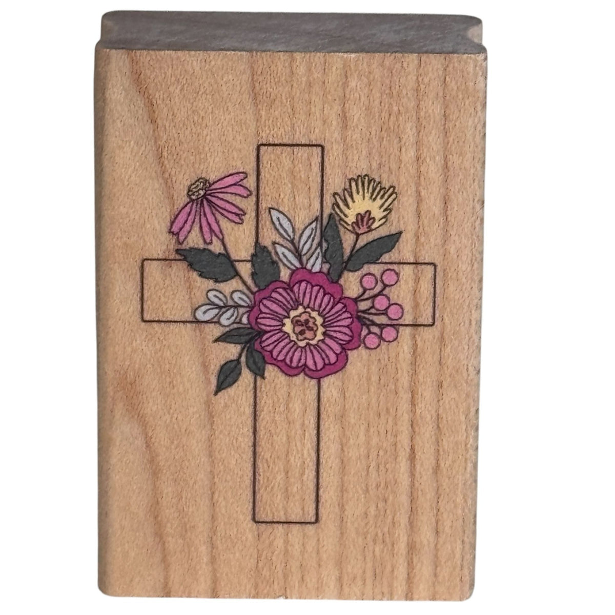 Stampabilities Rubber Stamp Floral Cross Christian Faith Religious Card Making Easter Sympathy Wood Mounted