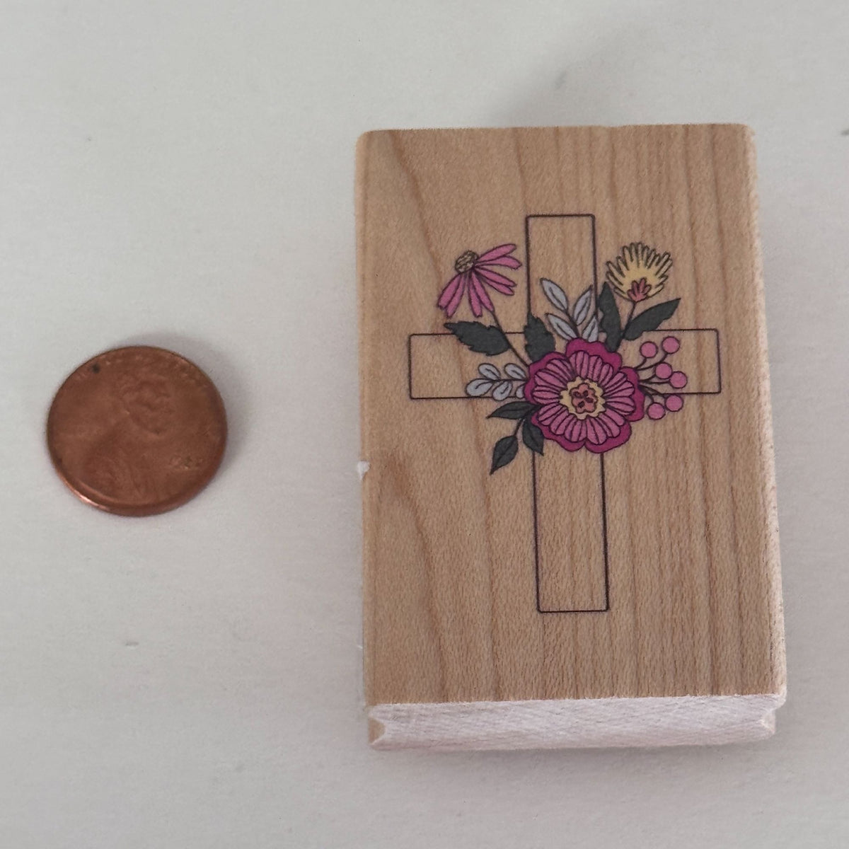 Stampabilities Rubber Stamp Floral Cross Christian Faith Religious Card Making Easter Sympathy Wood Mounted