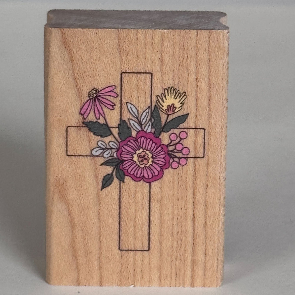 Stampabilities Rubber Stamp Floral Cross Christian Faith Religious Card Making Easter Sympathy Wood Mounted