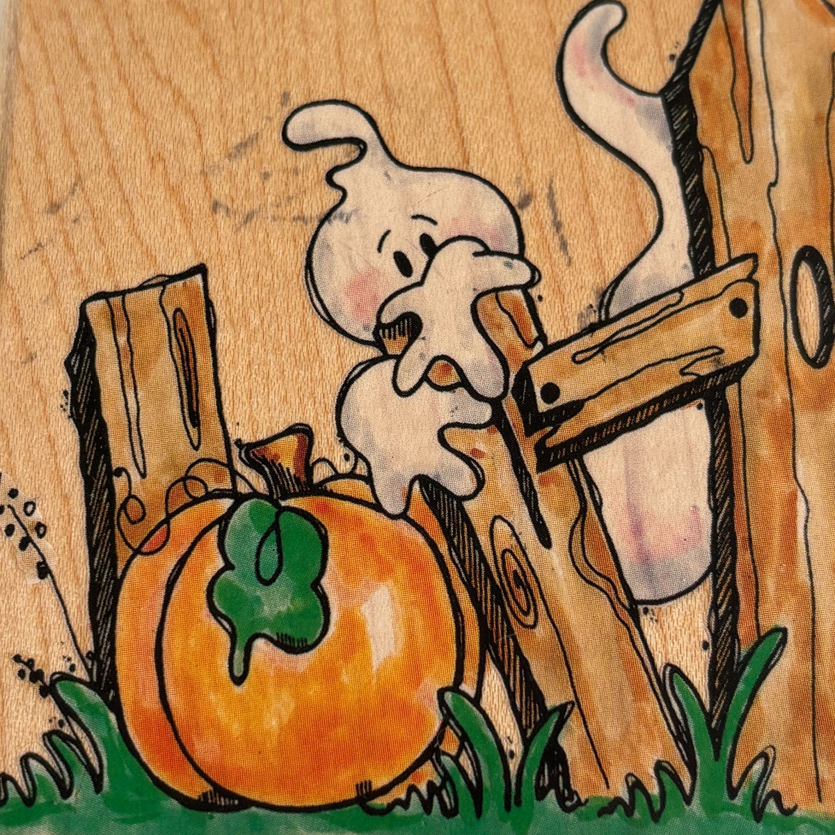 Penny Black Rubber Stamp Ghostly Gate Halloween Ghost Pumpkin Fence Fall Craft
