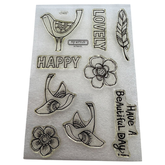CTMH My Acrylix Acrylic Stamps Set Happy Birds Beautiful Day Card Making C1600