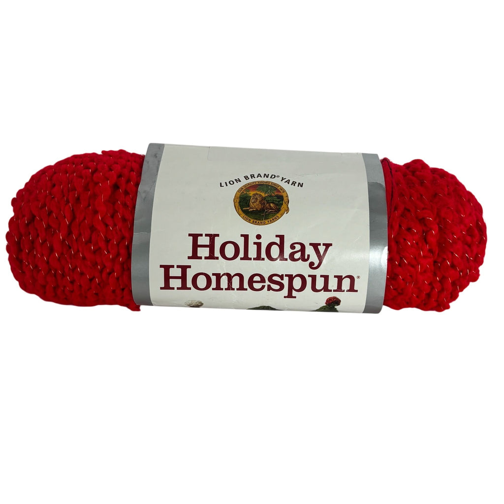 Lion Brand Holiday Homespun Yarn Holly Red Metallic Bulky Christmas Crochet Knitting PARTIAL SKEIN