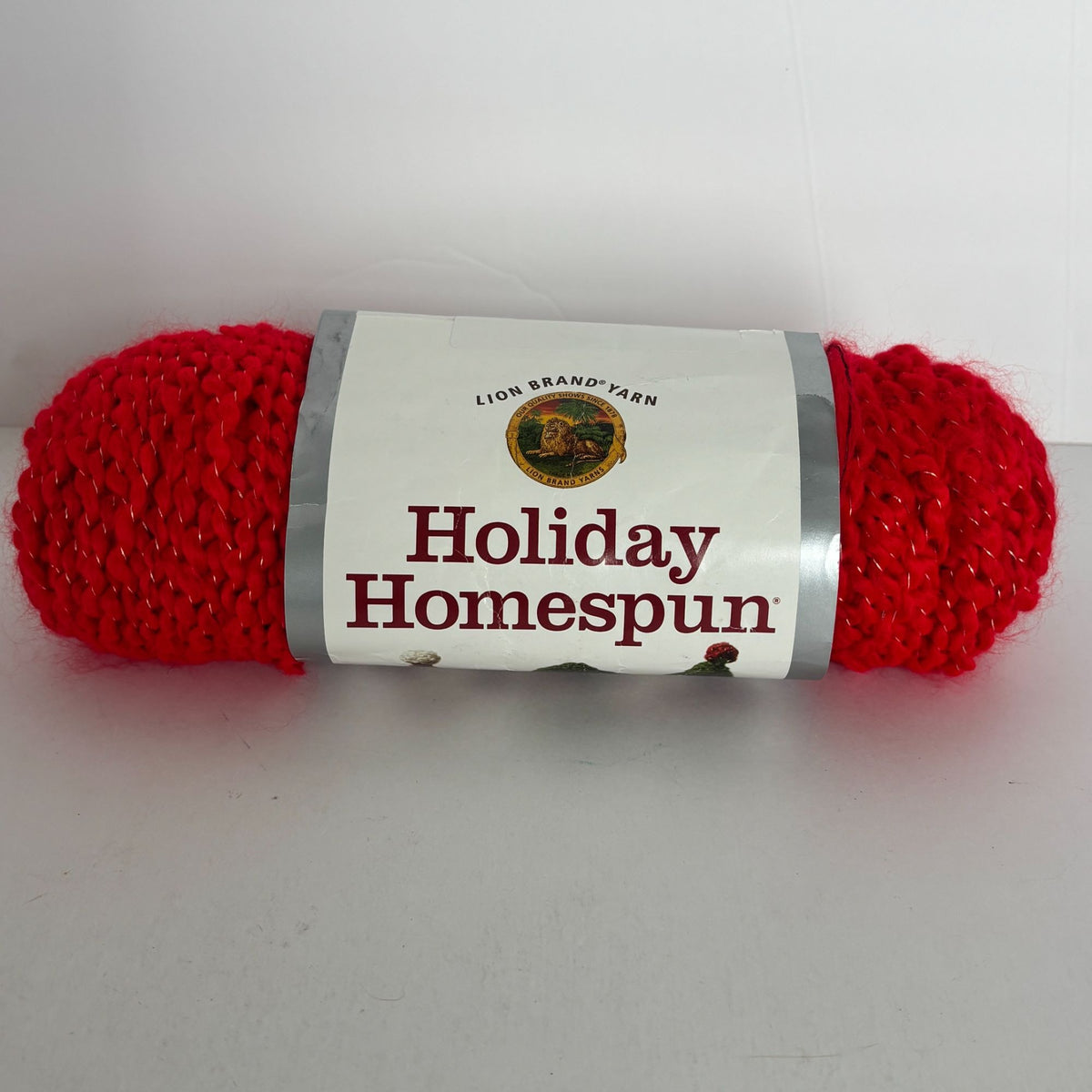 Lion Brand Holiday Homespun Yarn Holly Red Metallic Bulky Christmas Crochet Knitting PARTIAL SKEIN