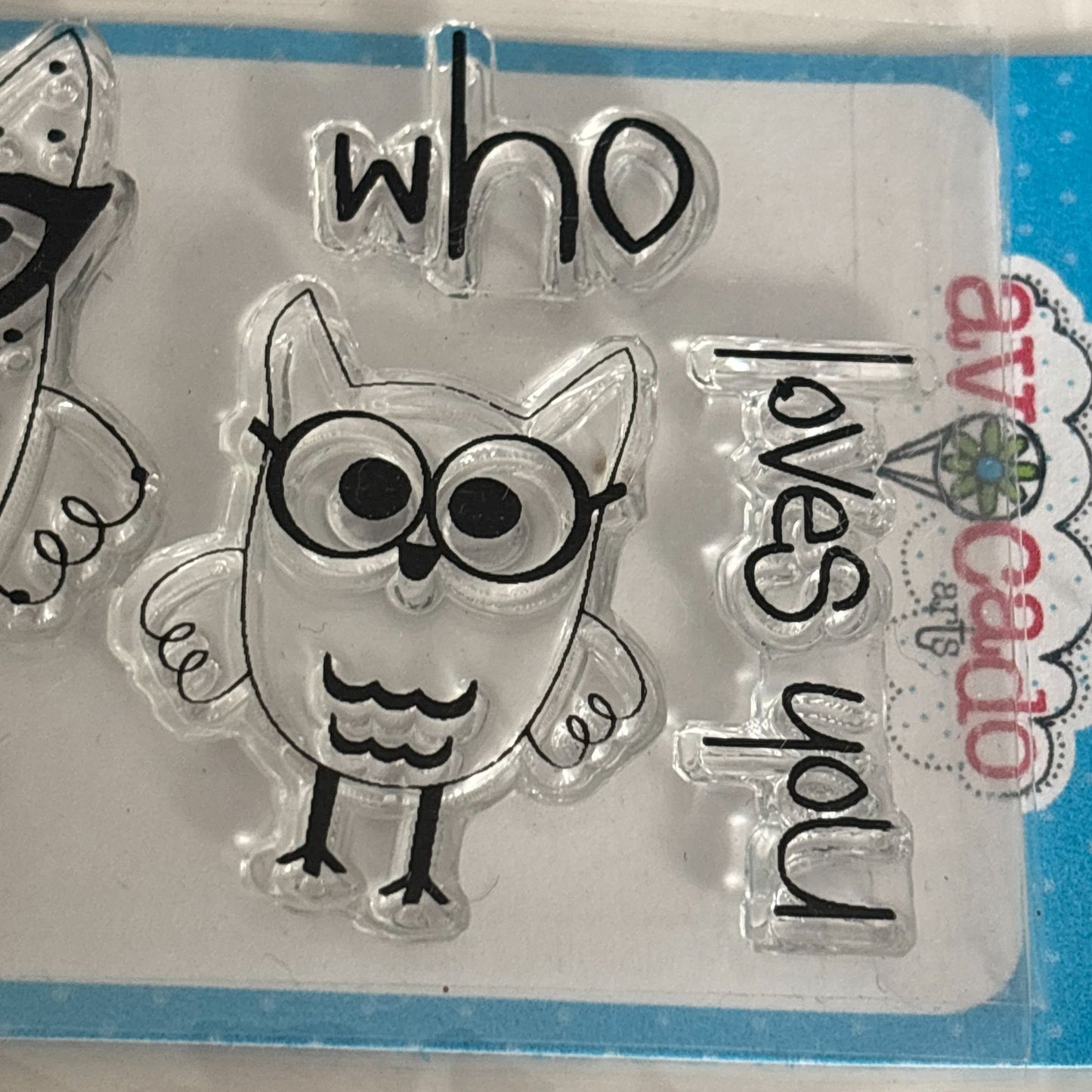 Avocado Arts Clear Stamp Set Who Loves You Owl in Glasses Nerd Cardmaking Words