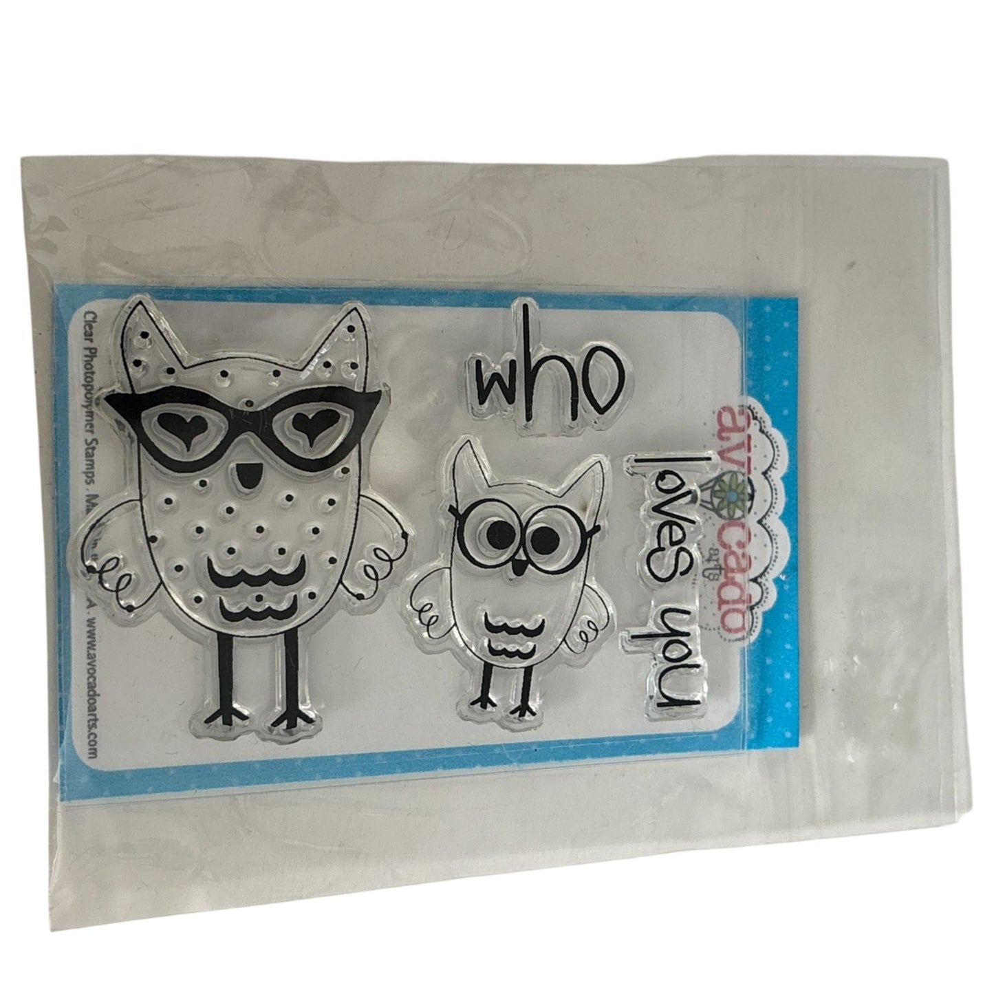 Avocado Arts Clear Stamp Set Who Loves You Owl in Glasses Nerd Cardmaking Words