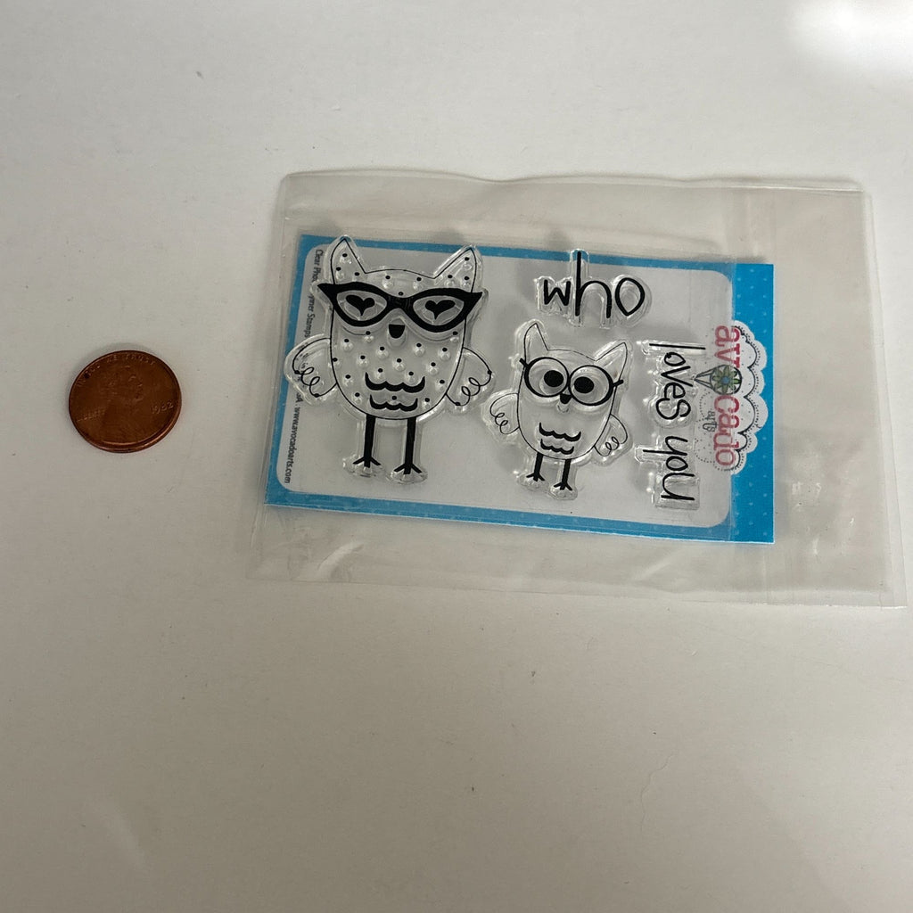 Avocado Arts Clear Stamp Set Who Loves You Owl in Glasses Nerd Cardmaking Words