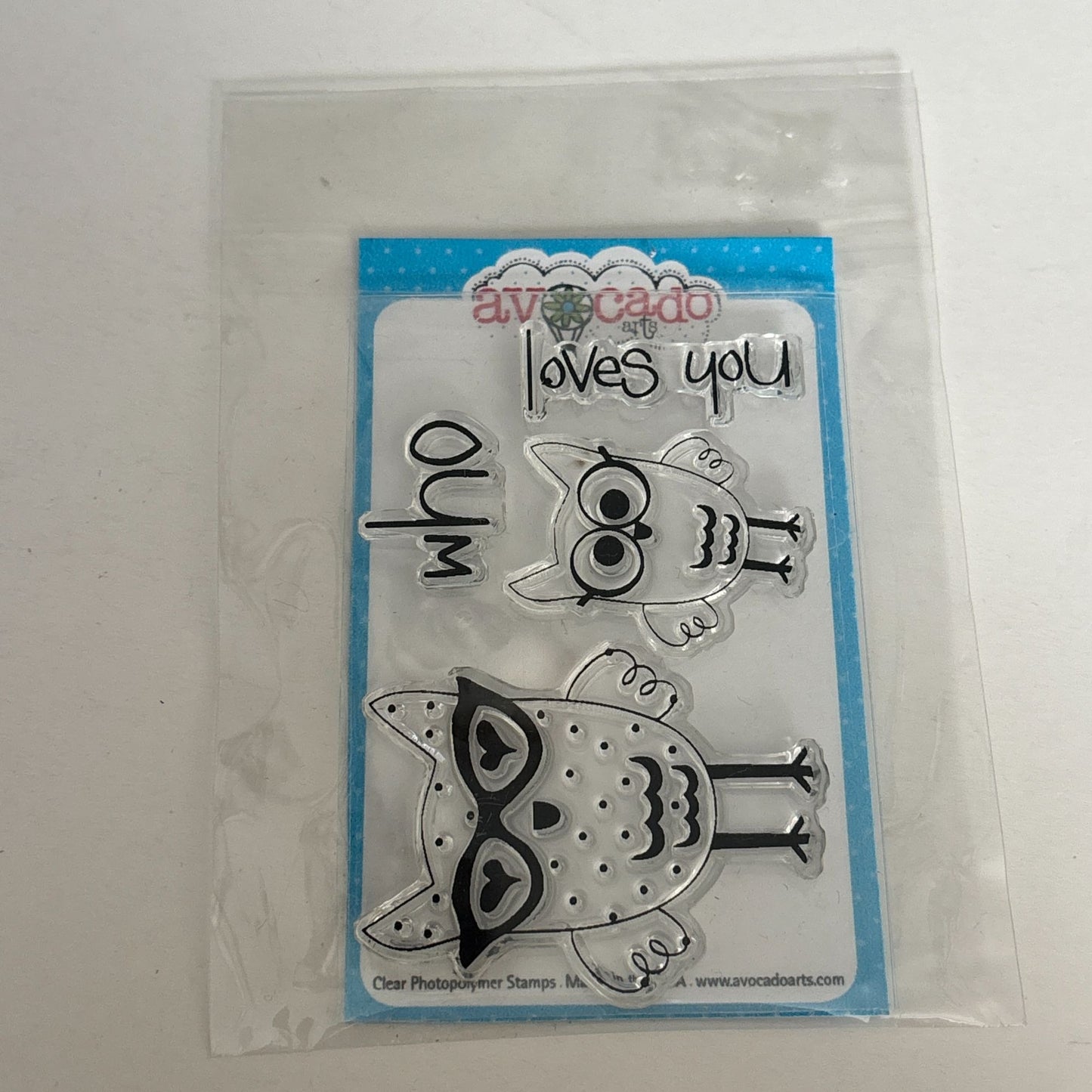 Avocado Arts Clear Stamp Set Who Loves You Owl in Glasses Nerd Cardmaking Words
