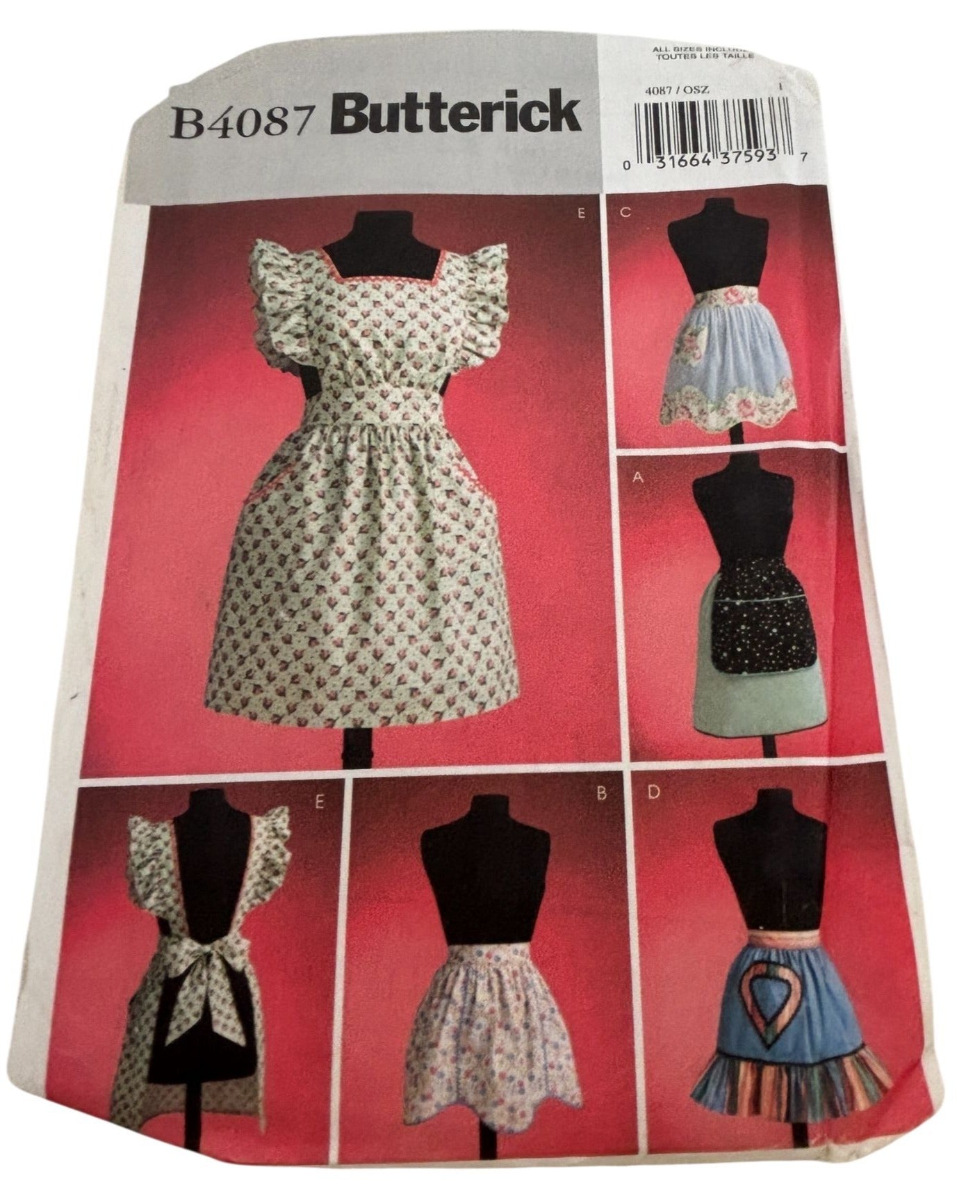 Butterick Sewing Pattern B4087 Apron Ruffled 1950s Vintage Style Easy S-XL 8-22