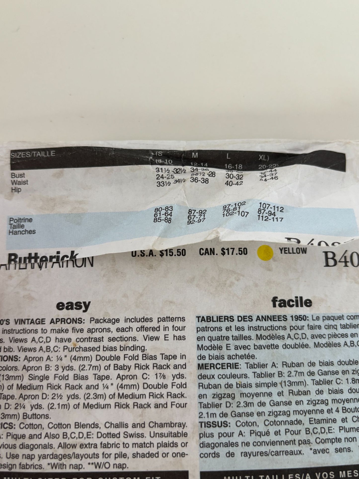 Butterick Sewing Pattern B4087 Apron Ruffled 1950s Vintage Style Easy S-XL 8-22