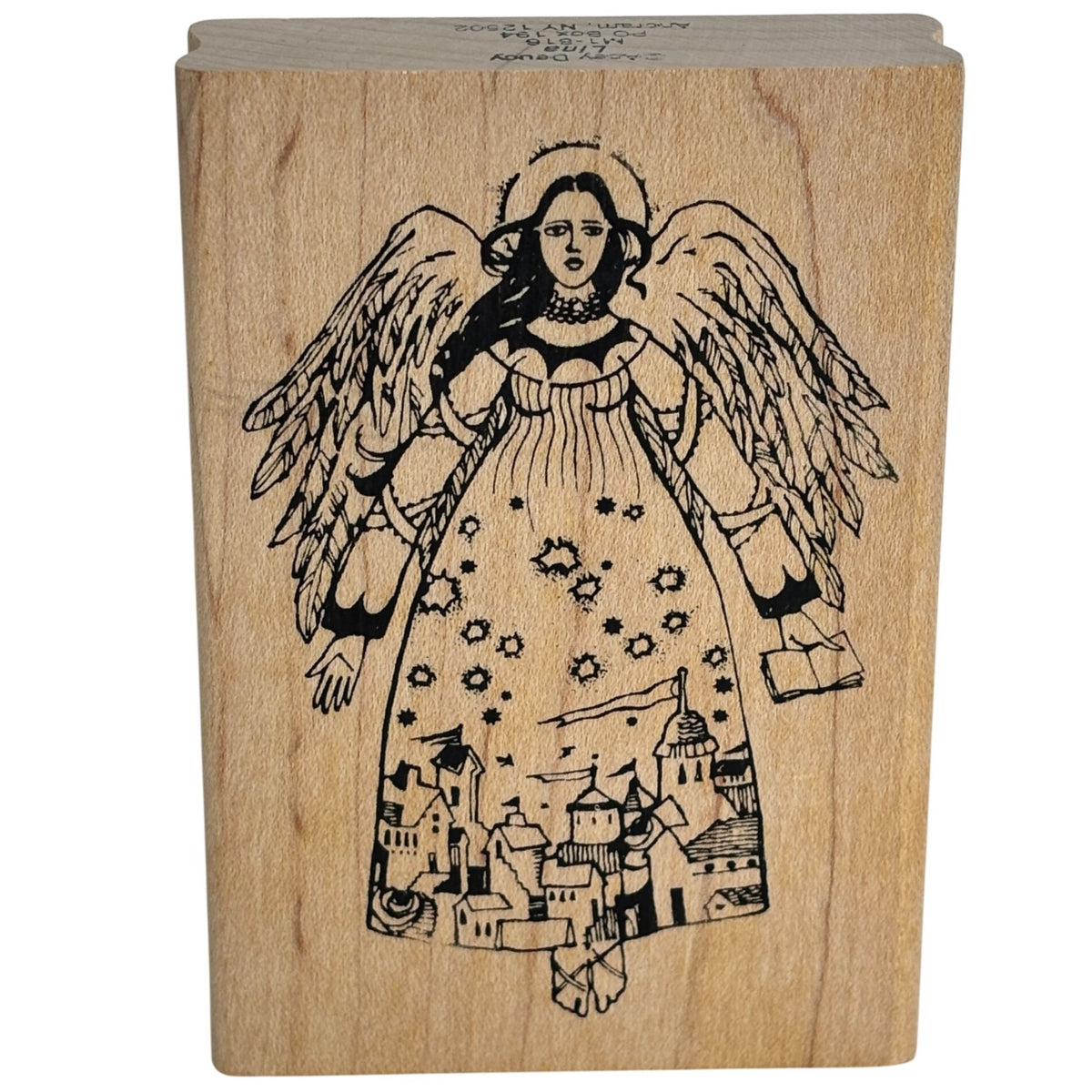 Acey Deucy Rubber Stamp Angel Lina Folk Art Village Scene Dress Cardmaking Storybook M1-816