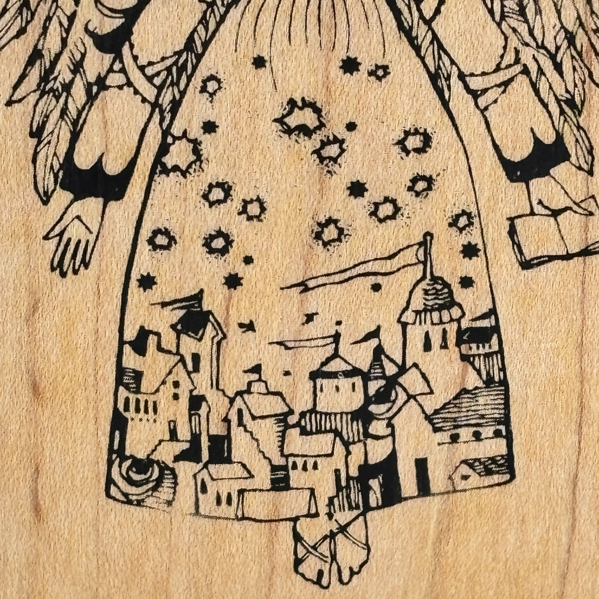 Acey Deucy Rubber Stamp Angel Lina Folk Art Village Scene Dress Cardmaking Storybook M1-816