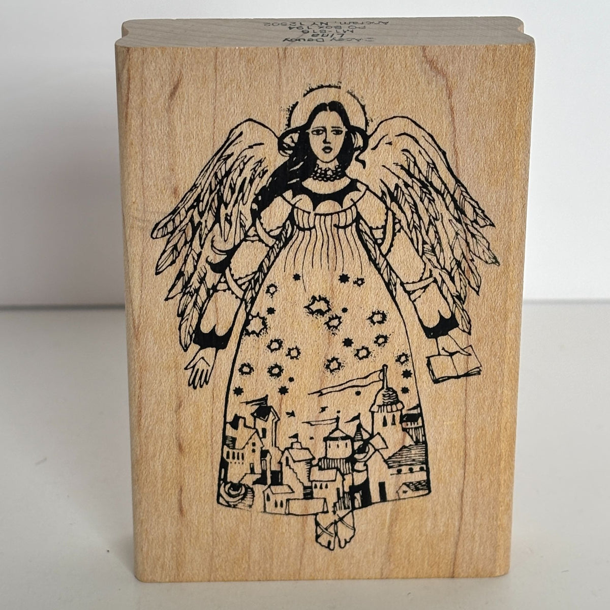 Acey Deucy Rubber Stamp Angel Lina Folk Art Village Scene Dress Cardmaking Storybook M1-816