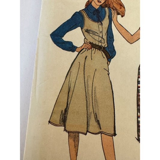 Vintage 1980s Butterick 3386 Jumper Dress Sewing Pattern Size 16 80s Sewing Pattern Button Front Dress