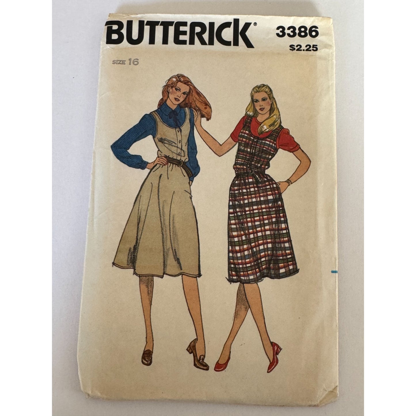 Vintage 1980s Butterick 3386 Jumper Dress Sewing Pattern Size 16 80s Sewing Pattern Button Front Dress