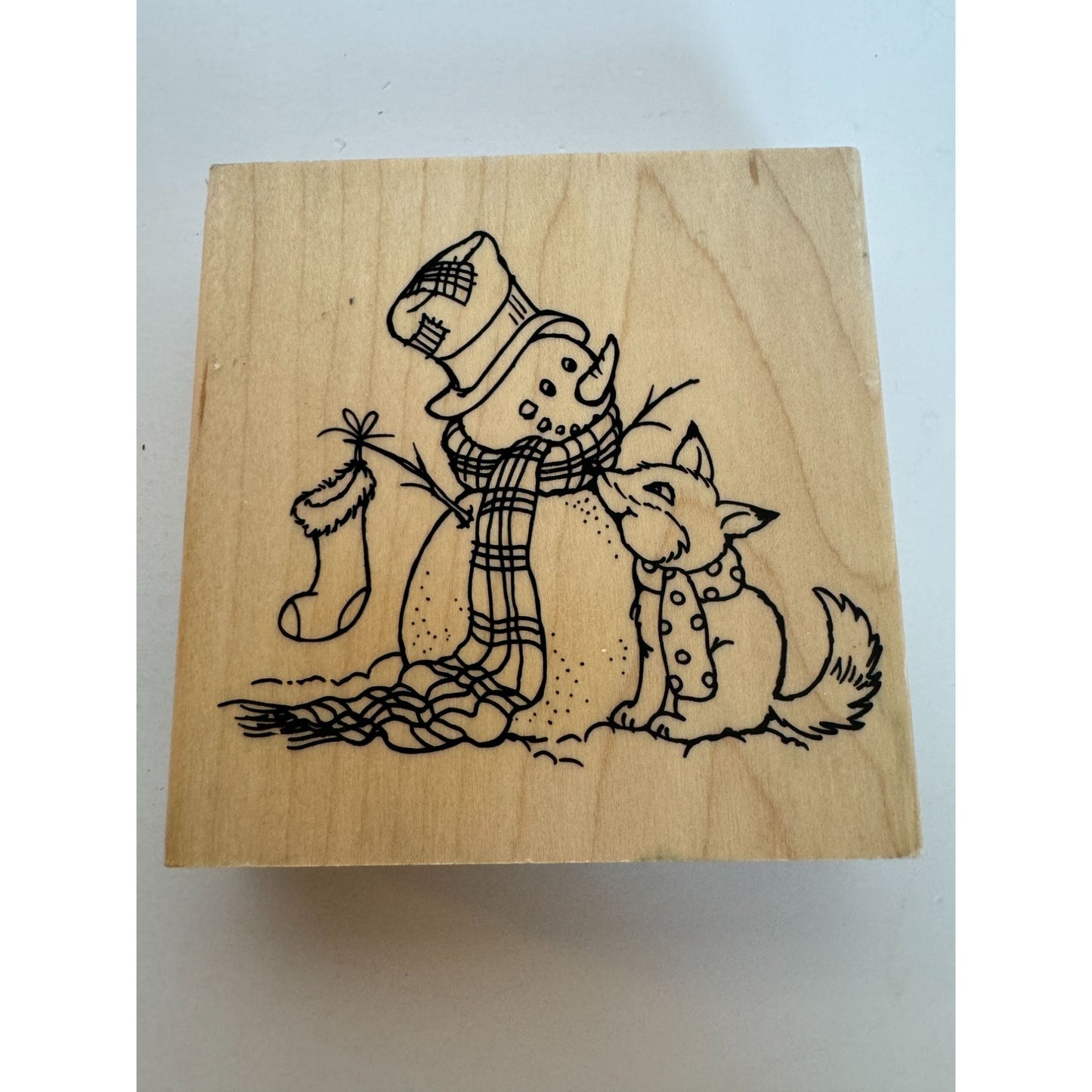 Stampendous Rubber Stamp Fox Friend Snowman with Stocking Christmas Card Making