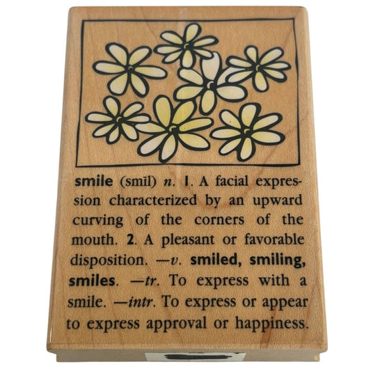 Hero Arts Wood Rubber Stamp Smile Dictionary Design Definition Word Daisy Flower