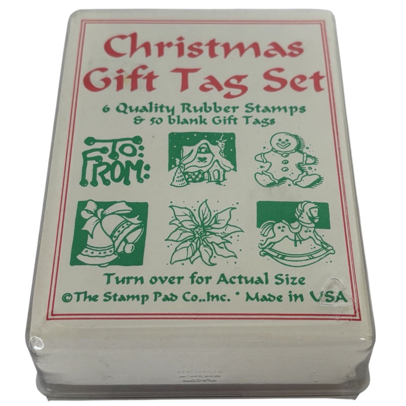 Stamp Pad Rubber Stamps Christmas Gift Tags To From Gingerbread Man Bells Set 6