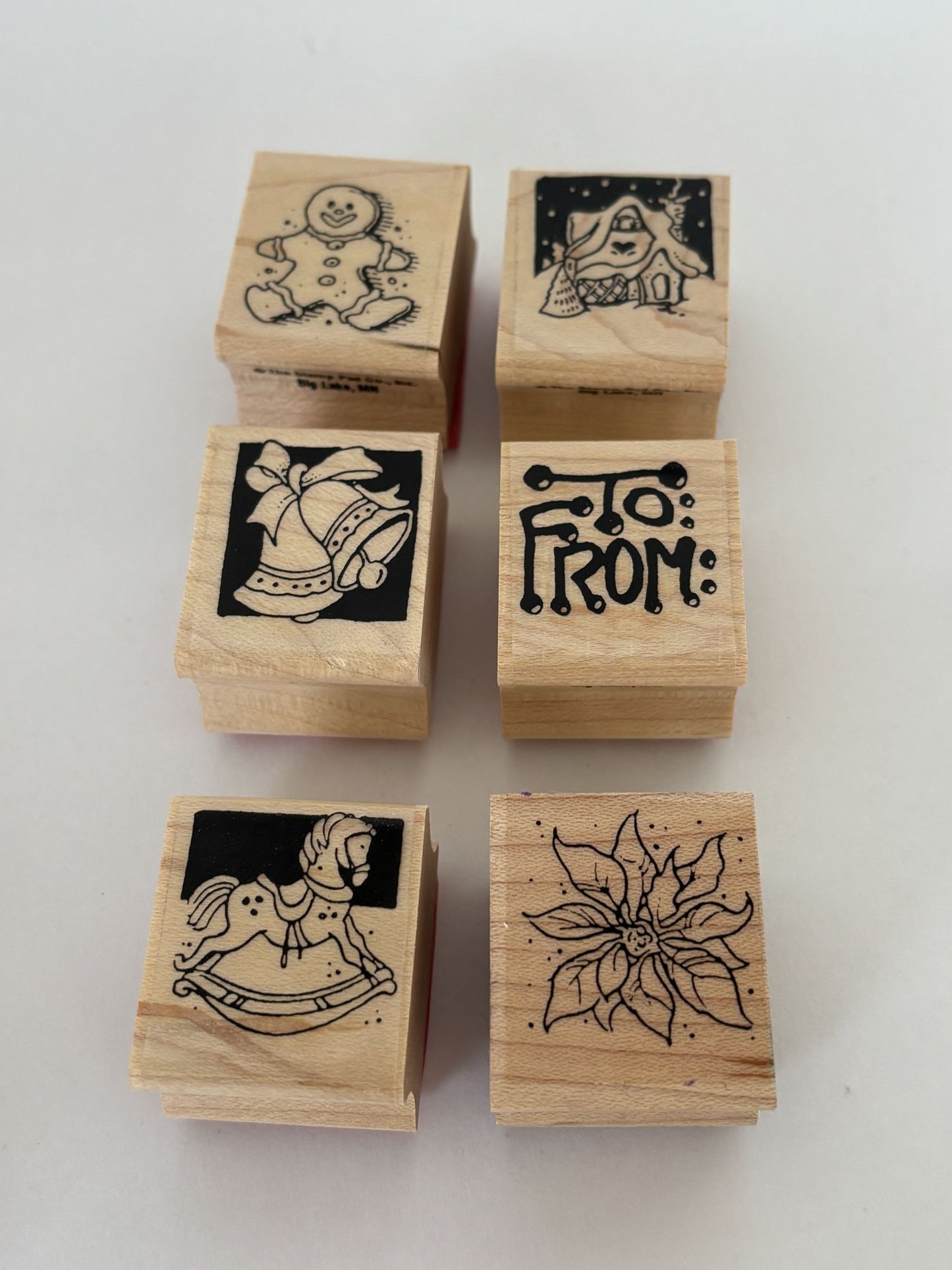 Stamp Pad Rubber Stamps Christmas Gift Tags To From Gingerbread Man Bells Set 6