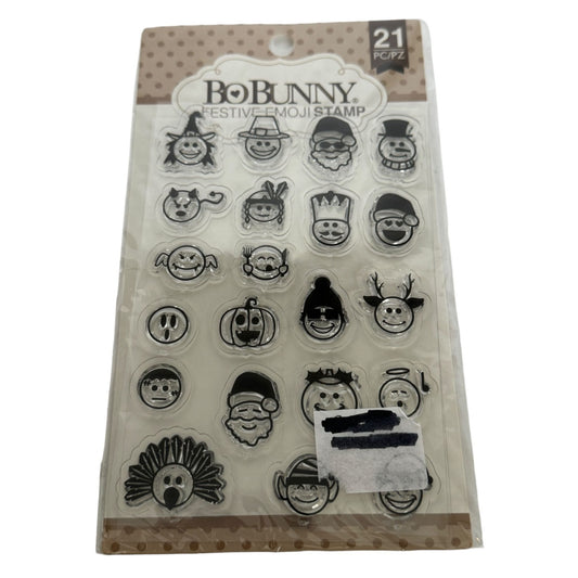 BoBunny Festive Clear Stamps Emoji Faces Santa Christmas Elf Holidays Snowman