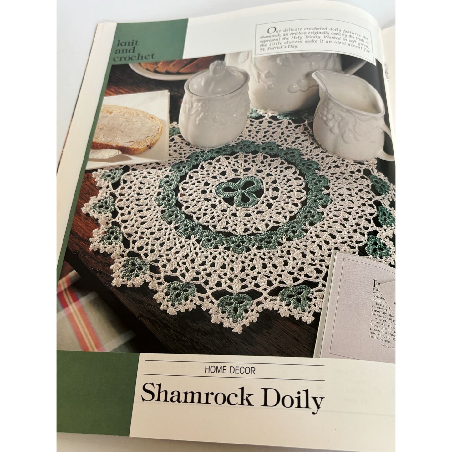 Leisure Arts Magazine April 1995 Cross Stitch Knitting Crochet Shamrock Doily