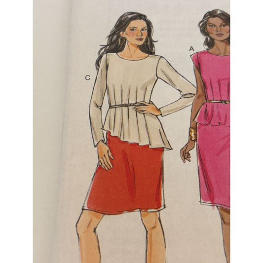 Butterick Sewing Pattern B6014 Misses Sheath Dress 14-22 Pleated Peplum Uncut