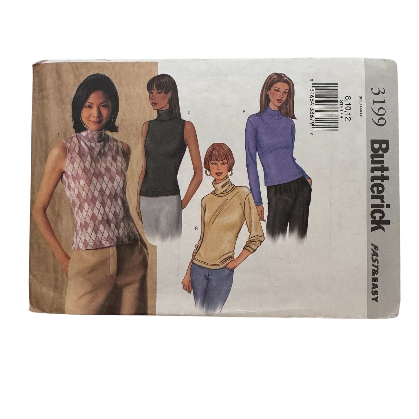 Butterick Sewing Pattern 3199 Shirt Tops Easy Fall Neck Variations 8 10 12 UC