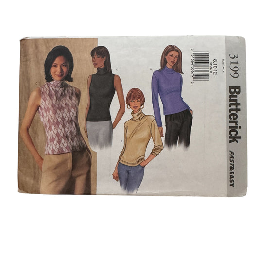 Butterick Sewing Pattern 3199 Shirt Tops Easy Fall Neck Variations 8 10 12 UC