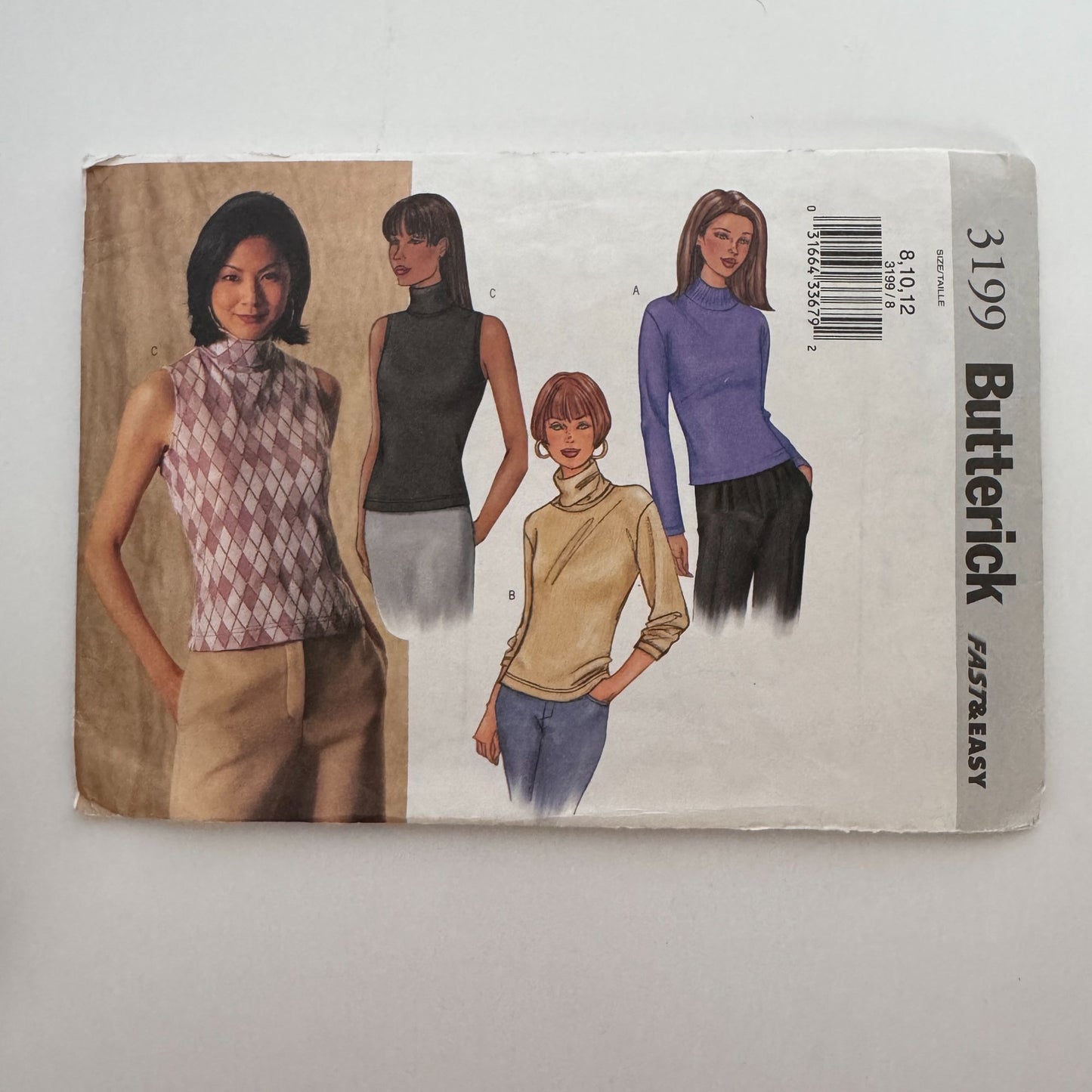 Butterick Sewing Pattern 3199 Shirt Tops Easy Fall Neck Variations 8 10 12 UC