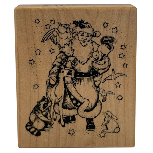 PSX Rubber Stamp Santa Claus and Friends Woodland Animals Raccoon Owl Squirrel