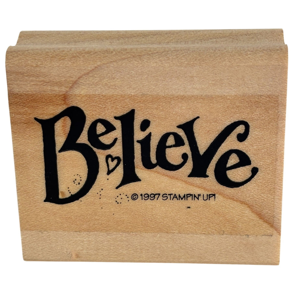 Stampin Up Believe Rubber Stamp Inspirational Encouragement Christmas Card Word Wood Mounted Motivational