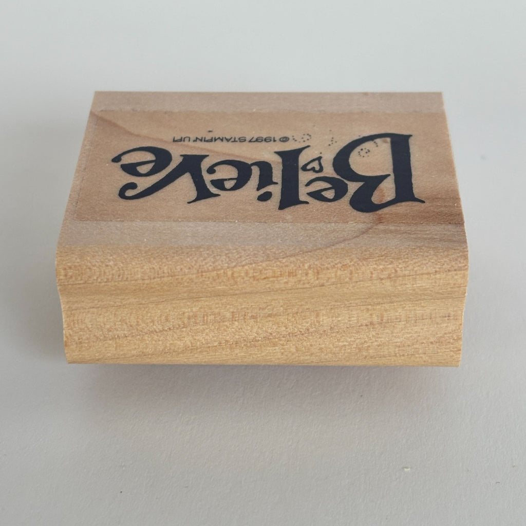 Stampin Up Believe Rubber Stamp Inspirational Encouragement Christmas Card Word Wood Mounted Motivational