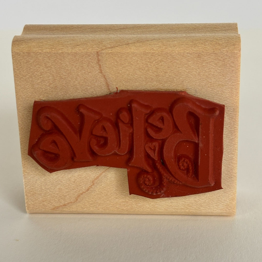 Stampin Up Believe Rubber Stamp Inspirational Encouragement Christmas Card Word Wood Mounted Motivational