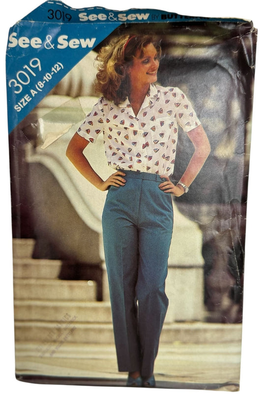 Butterick See & Sew Sewing Pattern 3019 Misses Blouse Straight Pants 8-12 Uncut
