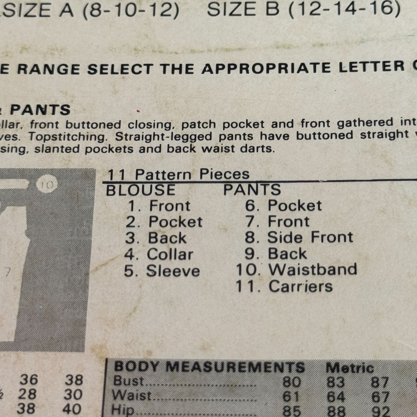 Butterick See & Sew Sewing Pattern 3019 Misses Blouse Straight Pants 8-12 Uncut