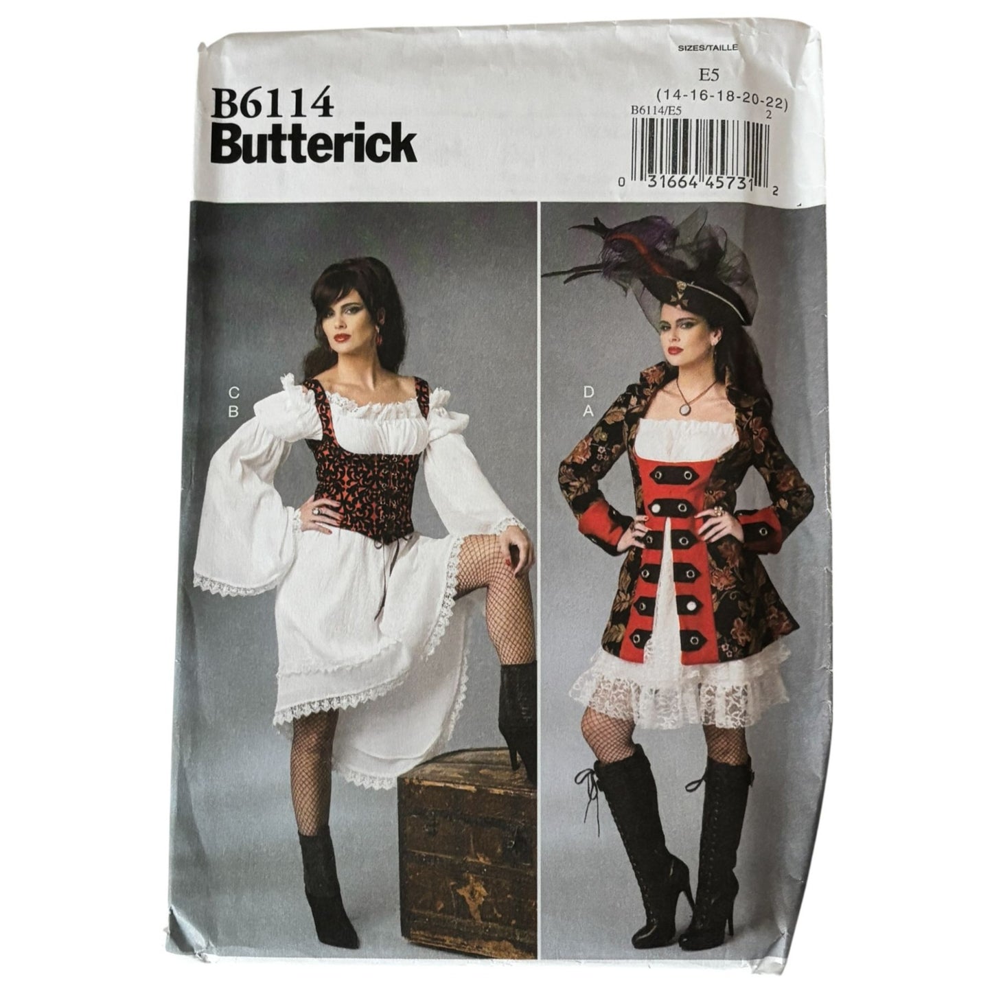 Butterick Sewing Pattern B6114 Pirate Costume Dress Gothic Cosplay 14-22 Uncut Renaissance Faire Corset