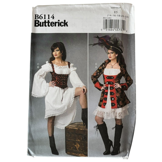 Butterick Sewing Pattern B6114 Pirate Costume Dress Gothic Cosplay 14-22 Uncut Renaissance Faire Corset