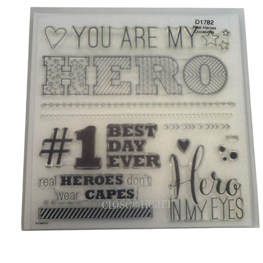 CTMH My Acrylix Acrylic Stamp Set D1782 Real Heroes Do Not Wear Capes Best Day