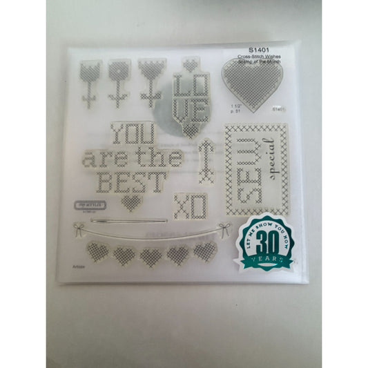 CTMH Acrylic Stamp Set Cross Stitch Wishes Sew Special Pun Love Tulip My Acrylix