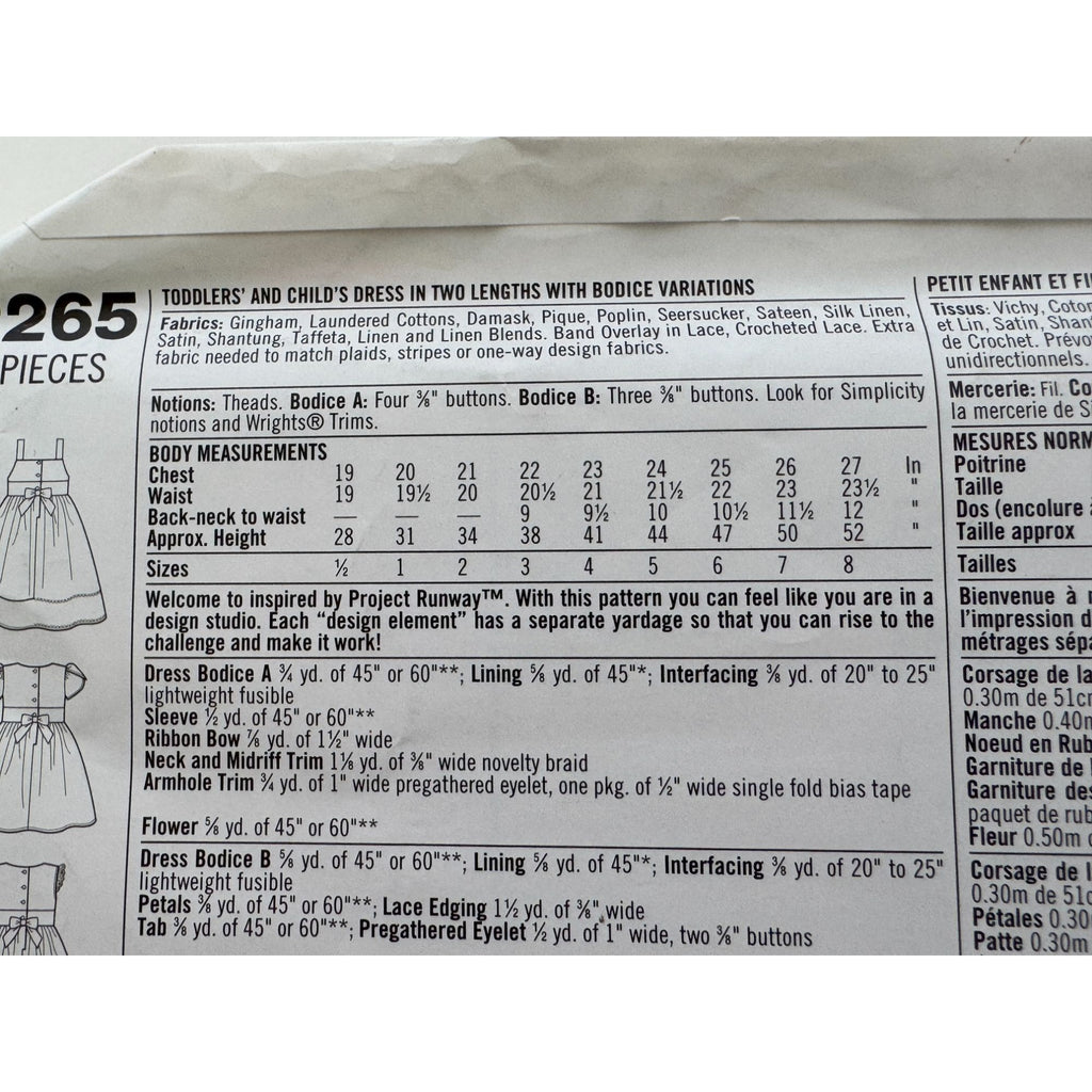 Simplicity Sewing Pattern 2265 Toddler Childs Dress 4-8 Project Runway Summer UC