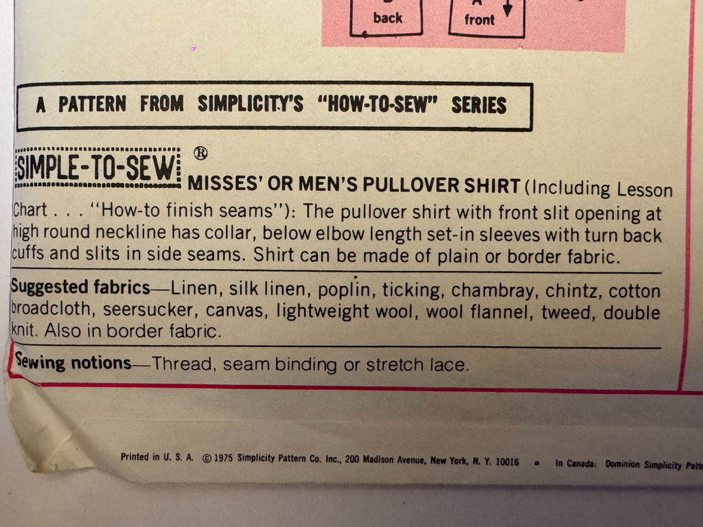 Simplicity Sewing Pattern 7121 Vintage Collared Shirt 1970s Size 12 Boho Uncut