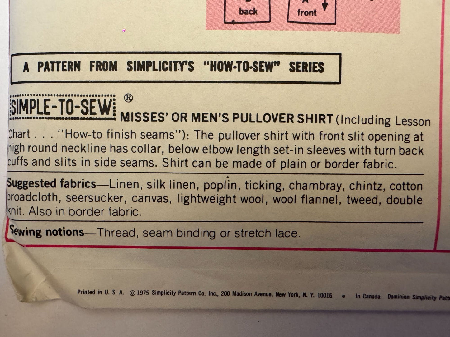 Simplicity Sewing Pattern 7121 Vintage Collared Shirt 1970s Size 12 Boho Uncut