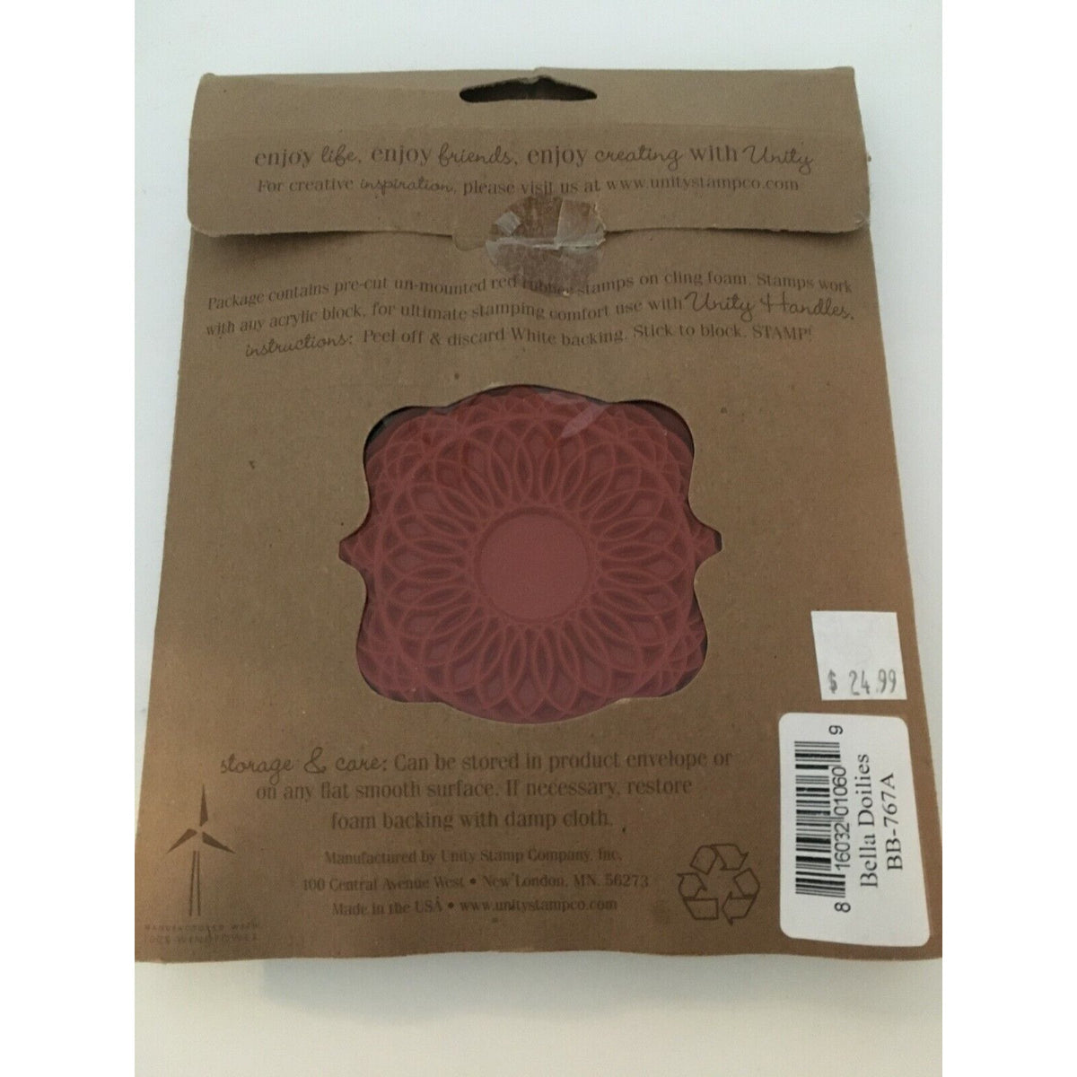Unity Stamp Company Bella Doilies Red Rubber Repositionable Stamps Unmounted New