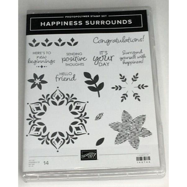 Stampin Up Happiness Surrounds Photopolymer Stamp Set 14 Words Congratulations
