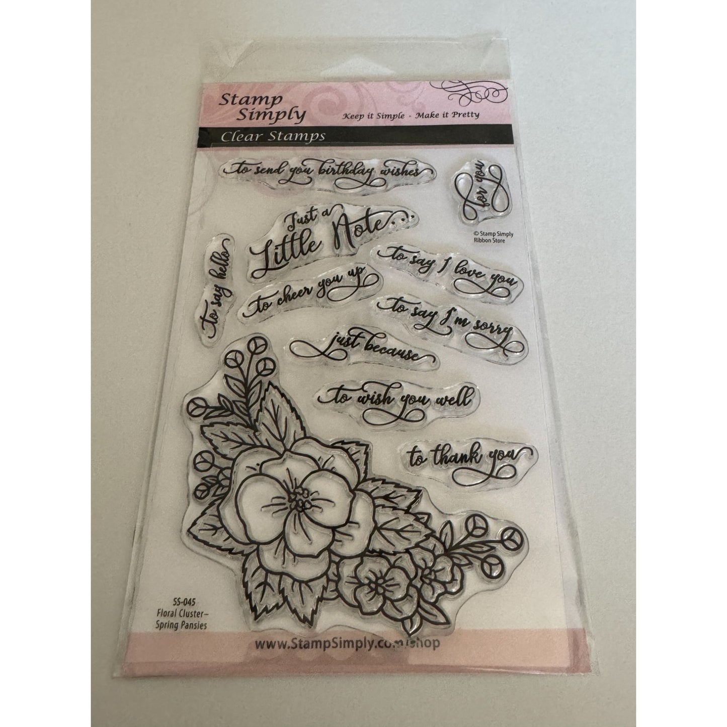 Stamp Simply Clear Stamps Set Floral Cluster Sentiments Spring Pansies Hello