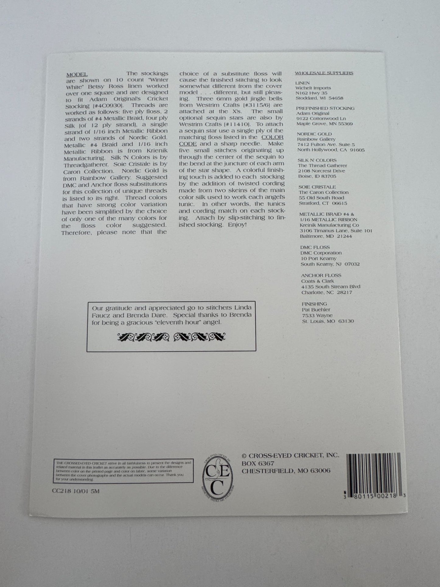 Cross-Eyed Cricket Collection Cross Stitch Pattern Stocking Angels I Christmas