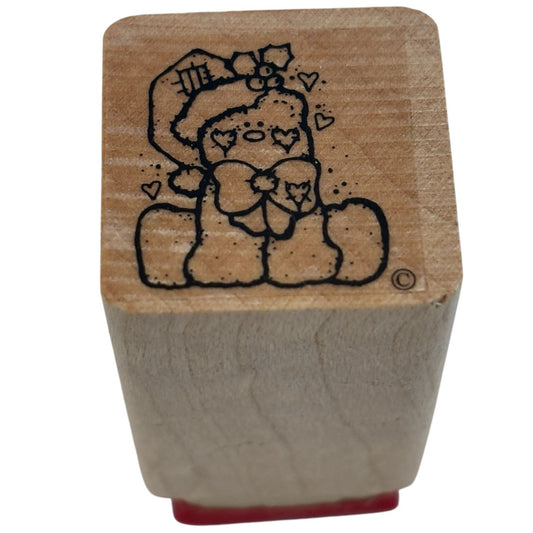 DOTS Rubber Stamp Christmas Teddy Bear Santa Hat Bow Gift Tag Card Making 1 Inch
