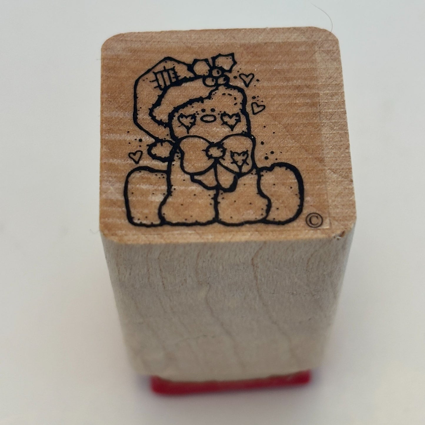 DOTS Rubber Stamp Christmas Teddy Bear Santa Hat Bow Gift Tag Card Making 1 Inch
