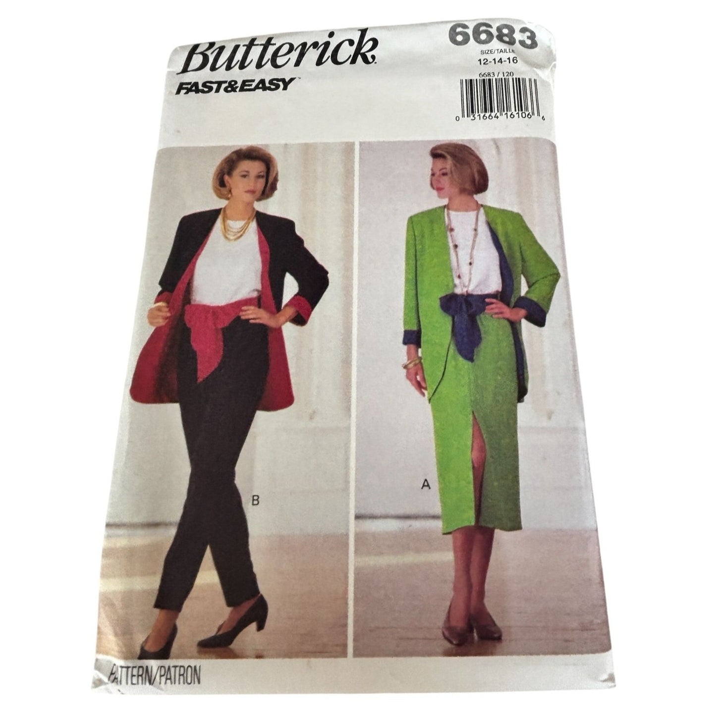Butterick Sewing Pattern 6683 Jacket Top Skirt Pants Work 90s Power Dressing 12-16 Uncut